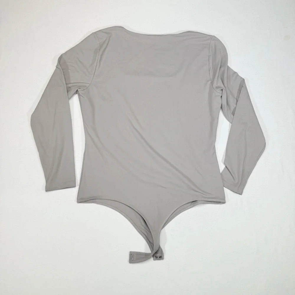 Abercrombie Fitch Soft A&F Collection Long Sleeve Square Neck Bodysuit XXL Gray - Picture 3 of 4